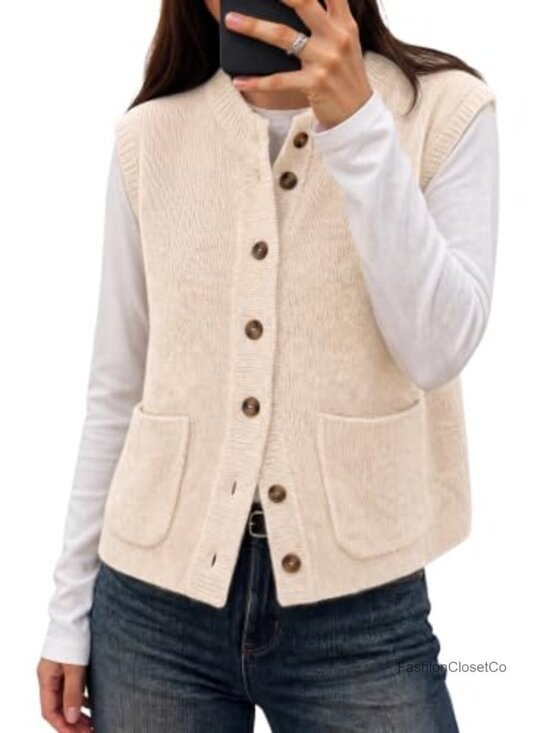 Sweaters - Cicy Bell Women Cap Sleeve Sweater Vest Button Down Sleeveless Cardigan